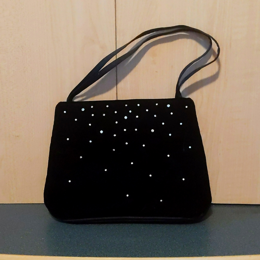 Black Velvet Rhinestone Evening Bag